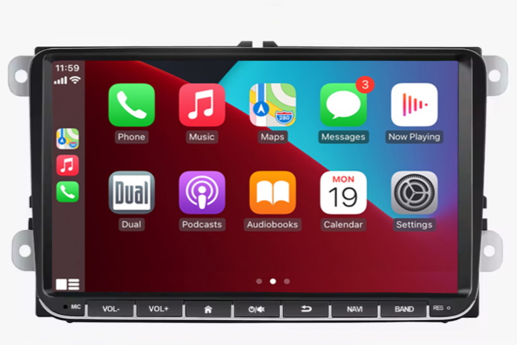 Navigatie Auto Android cu Apple CarPlay, 9 inch, Ecran Complet Touchscreen, 4GB RAM, 64GB, GPS, Camera Marsarier, Compatibila VW Passat B6/B7, Golf 5/6, Tiguan, Polo, Skoda
